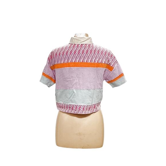 FREE PEOPLE MixPrint BELLA Collar Henley Tee Top Sz. S - Picture 2 of 4